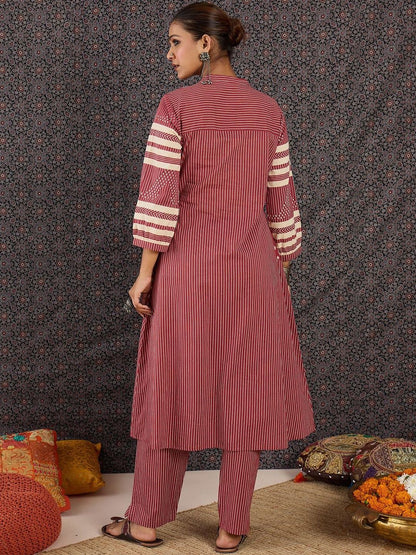 Dhiyona IE Printed Mandarin Collar Three-Quarter Sleeves Top With Trousers