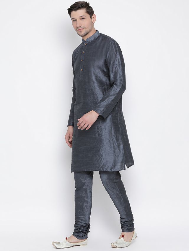 Men's Dark Green Silk Blend Straight Kurta Pyjama Set
