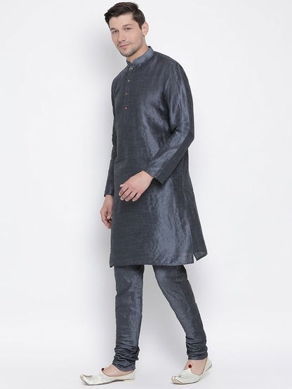 Men's Dark Green Silk Blend Straight Kurta Pyjama Set