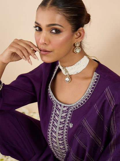 Women Ethnic Motifs Embroidered Regular Thread Work Kurta with Trousers & With Dupatta