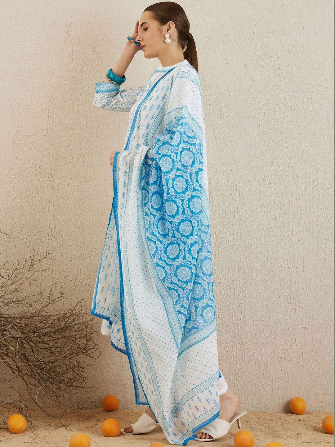 Women Ethnic Motifs Printed Regular Sequinned Pure Cotton Kurta with Trousers & With Dupatta