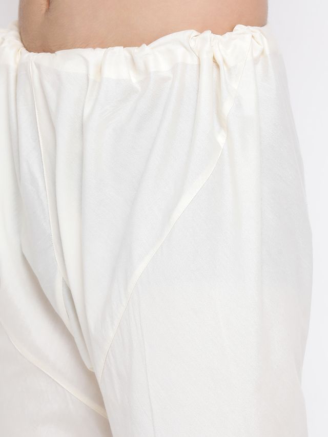 Men's Cream Cotton Blend Straight Kurta Pyjama Set