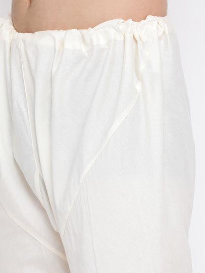Men's Cream Cotton Blend Straight Kurta Pyjama Set
