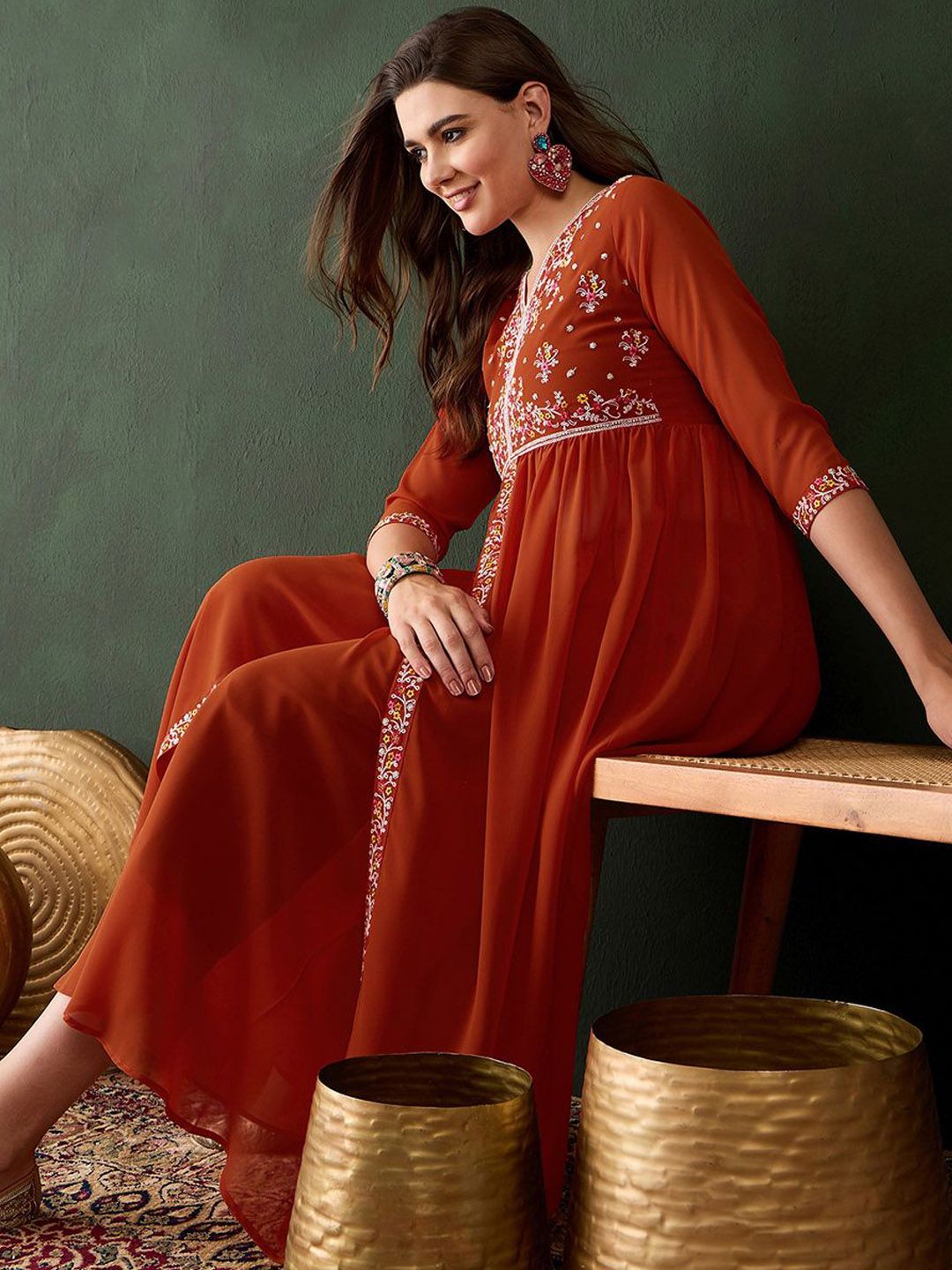 Dhiyona SN Women's Embroidered A-Line Kurta With Palazzos