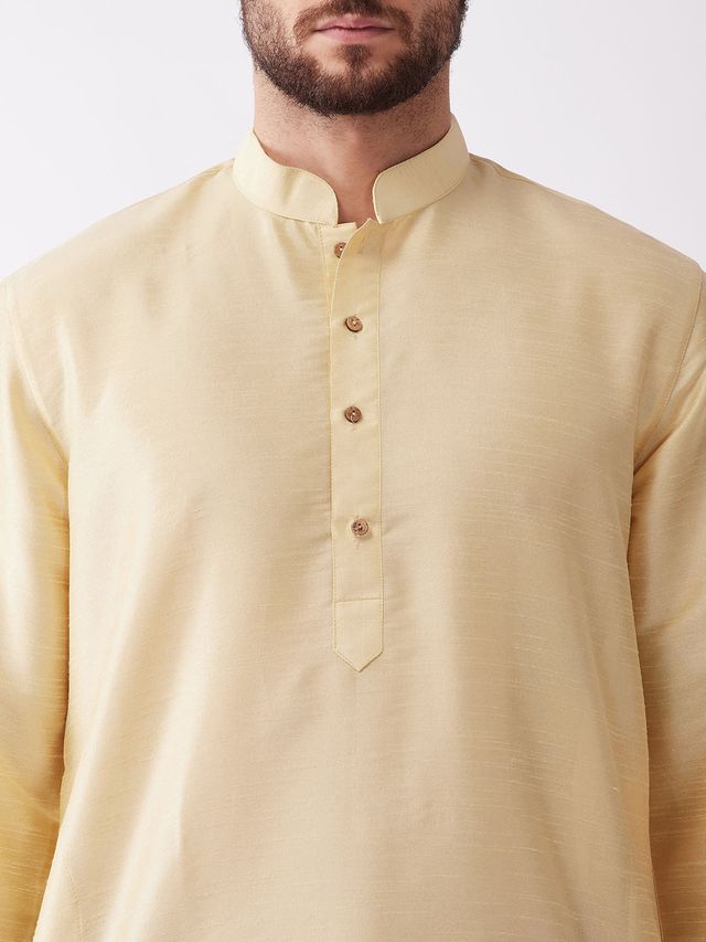 Men's Gold Silk Blend Straight Kurta and Dhoti Set