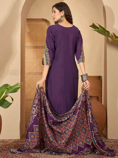 Dhiyona SN Women's Embroidered Straight Kurta & Trousers With Dupatta