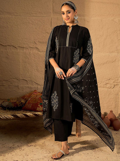 Women Ethnic Motifs Embroidered Pure Cotton A-Line Kurta with Trouser & Dupatta