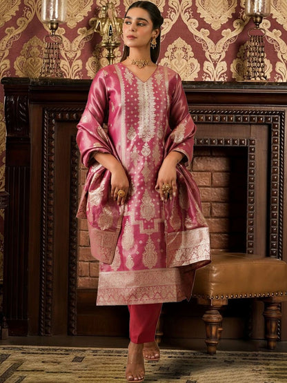 Women Ethnic Motifs Regular Kurta with Trousers & With Dupatta