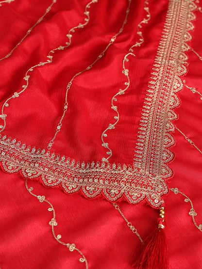Dhiyona SO Women's Floral Embroidered Sequinned Straight Kurta With Palazzos And Dupatta
