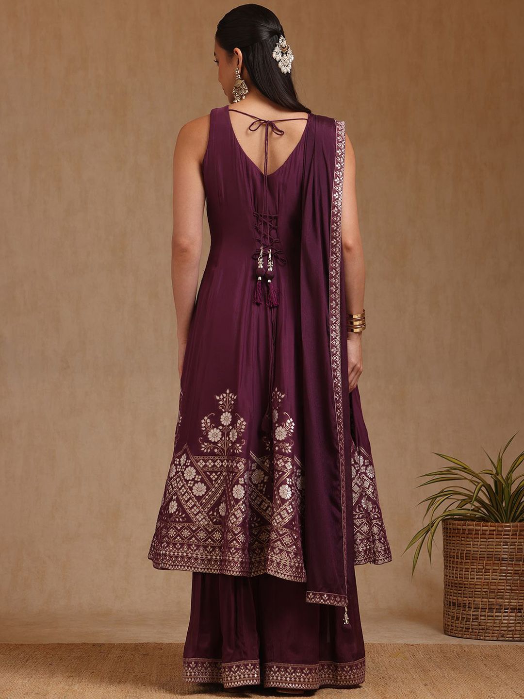 Dhiyona SO Women's Women Ethnic Motifs Regular Beads and Stones Kurta with Palazzos & With Dupatta