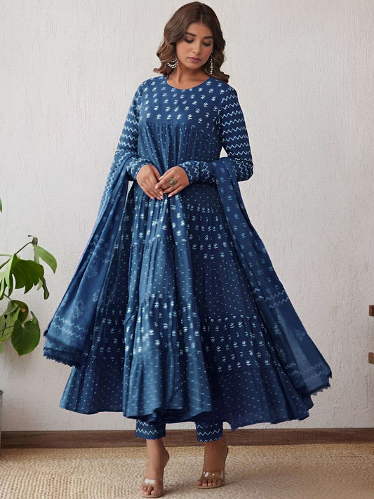 Dhiyona KL Ethnic Motifs Printed Round Neck Kurta With Trouser & Dupatta