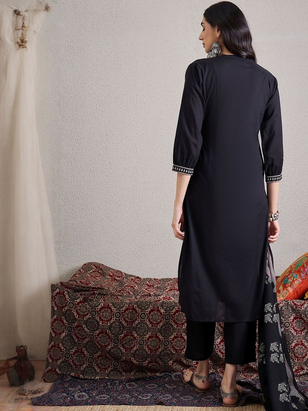 Women Ethnic Motifs Embroidered Cotton Kurta with Trousers & Dupatta