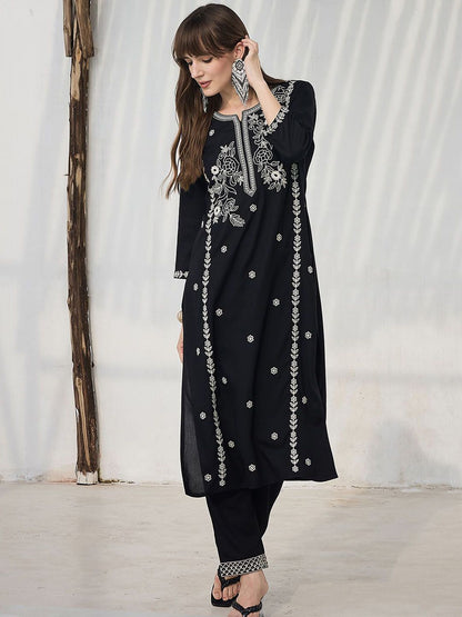 Dhiyona IE Embroidered Pure Cotton Round Neck Top With Trousers Co-Ords