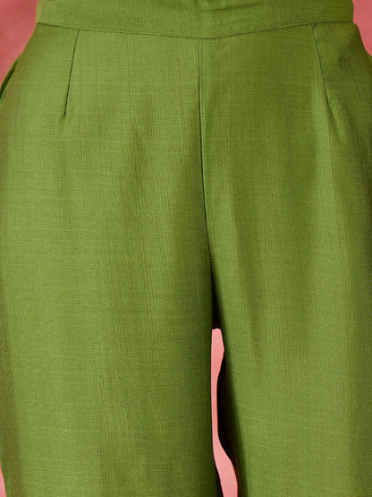 Dhiyona SN Women's Floral Embroidered V-Neck Mirror Work A-Line Kurta With Palazzo