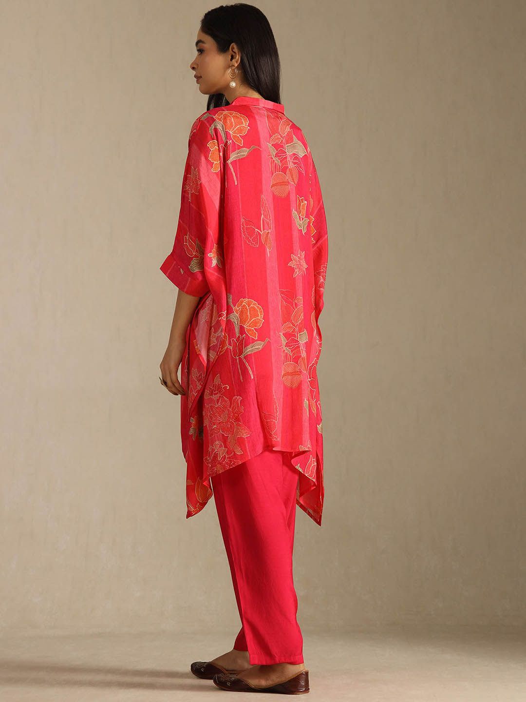 Dhiyona SO Women's Women Floral Printed Beads and Stones Kaftan Kurta with Trousers