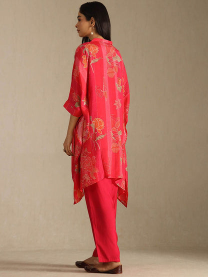 Dhiyona SO Women's Women Floral Printed Beads and Stones Kaftan Kurta with Trousers