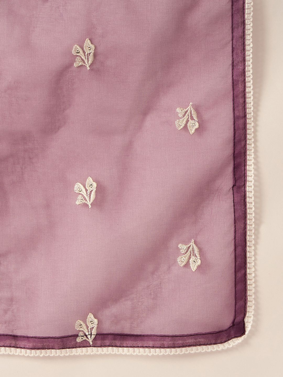 Floral Embroidered Thread Work Straight Kurta With Trousers & Dupatta