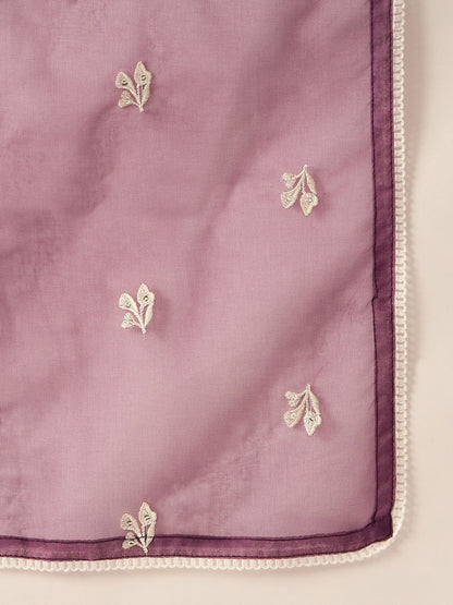 Floral Embroidered Thread Work Straight Kurta With Trousers & Dupatta