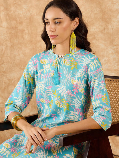 Dhiyona IE Floral Printed Straight Kurta with Trousers