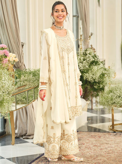 Women Ethnic Motifs Embroidered Mirror Work Kurta with Palazzos & Dupatta