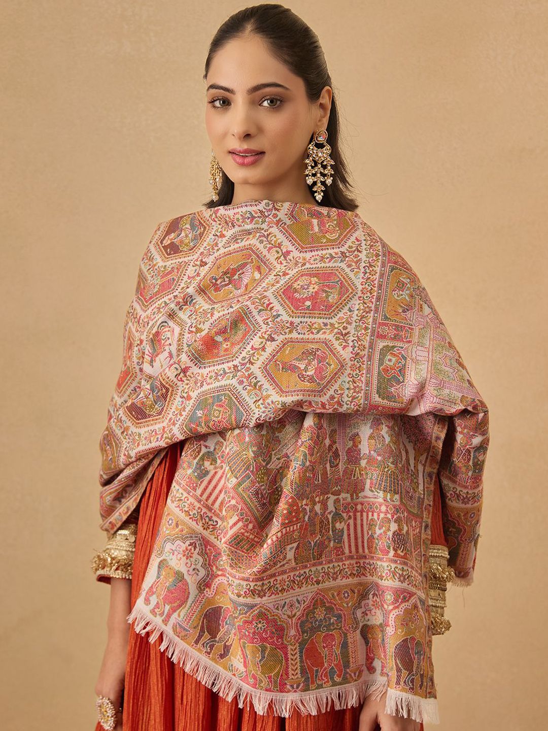 Dhiyona PA Darbari Ethnic Motifs Woven Design Kani Woolen Shawl