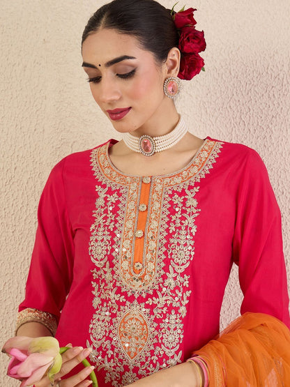 Women Ethnic Motifs Embroidered Regular Kurta with Trousers & With Dupatta