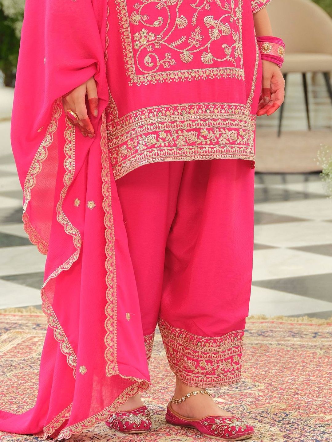 Women Ethnic Motifs Self Design Sequinned Kurta with Patiala & With Dupatta