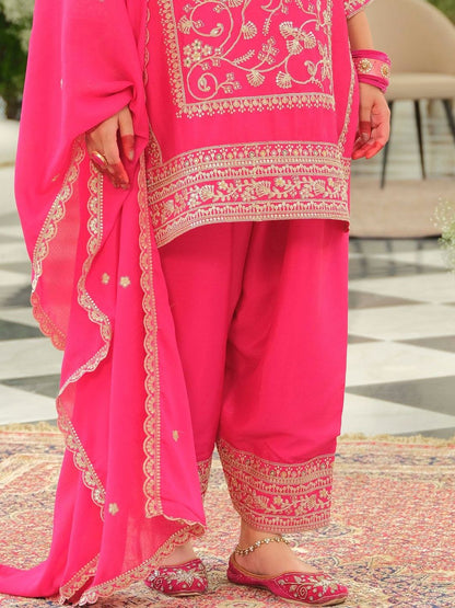 Women Ethnic Motifs Self Design Sequinned Kurta with Patiala & With Dupatta