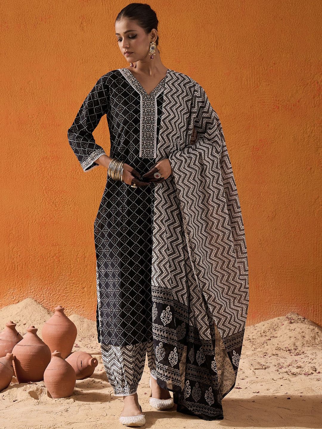 Dhiyona IE Printed Regular Pure Cotton Kurta with Salwar & Dupatta