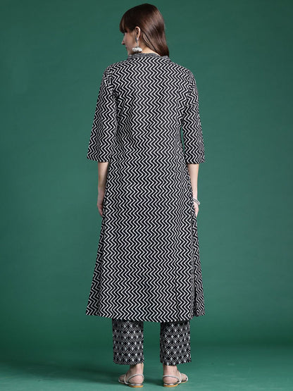 Ethnic Motifs Printed A-Line Pure Cotton Kurta with Trousers