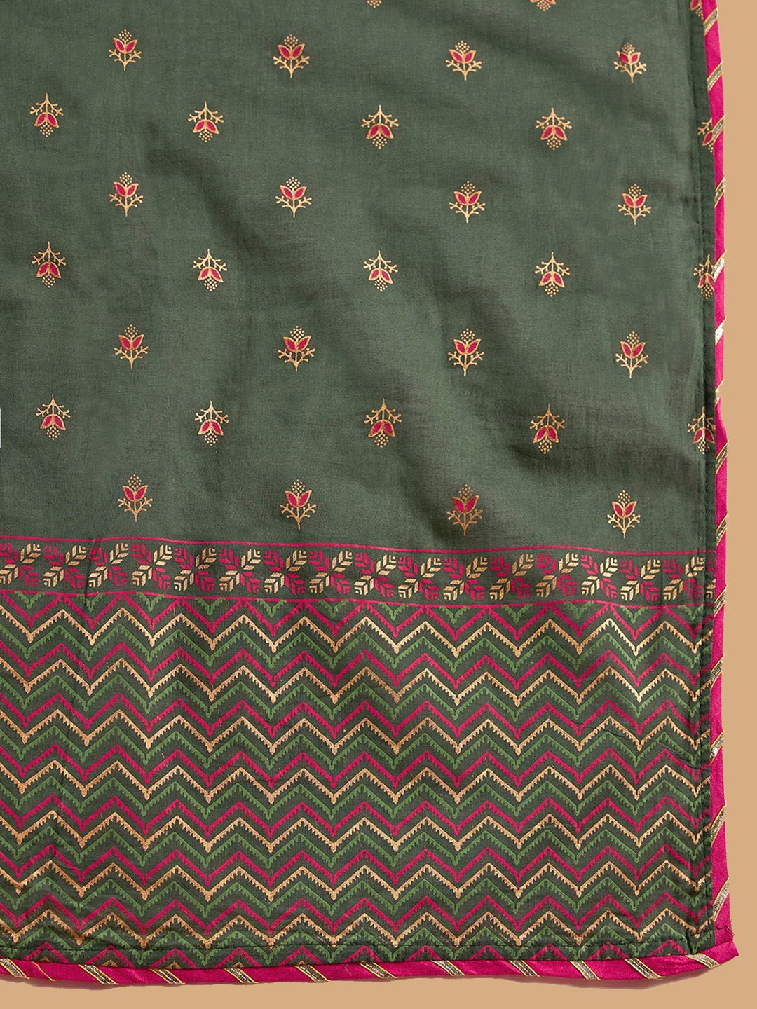 Floral Printed A-Line Sequinned Kurta with Trousers & Dupatta