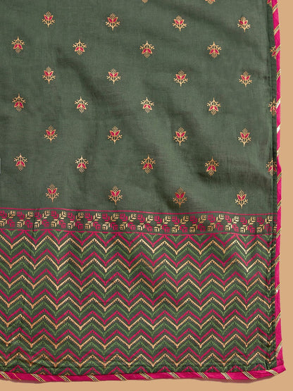 Floral Printed A-Line Sequinned Kurta with Trousers & Dupatta