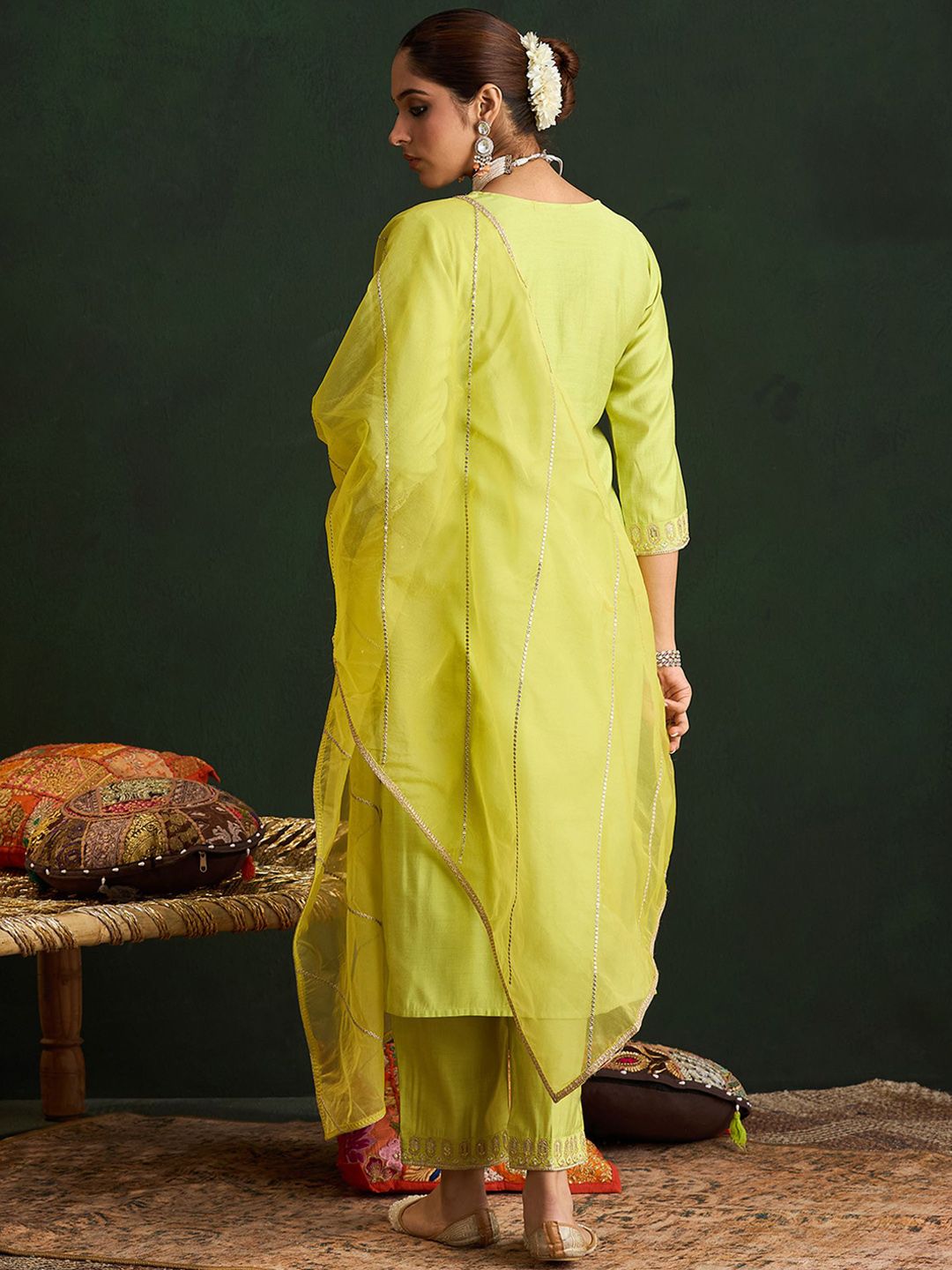 Women Embroidered Regular Liva Kurta with Trousers & With Dupatta