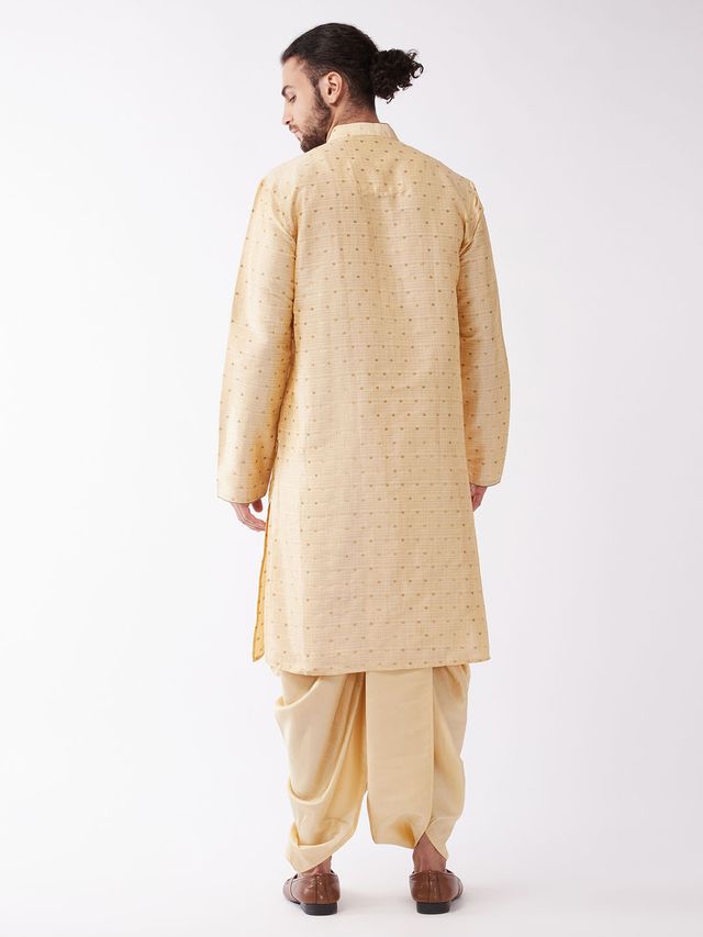 Men's Beige Silk Blend Straight Kurta and Dhoti Set