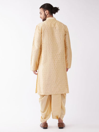 Men's Beige Silk Blend Straight Kurta and Dhoti Set
