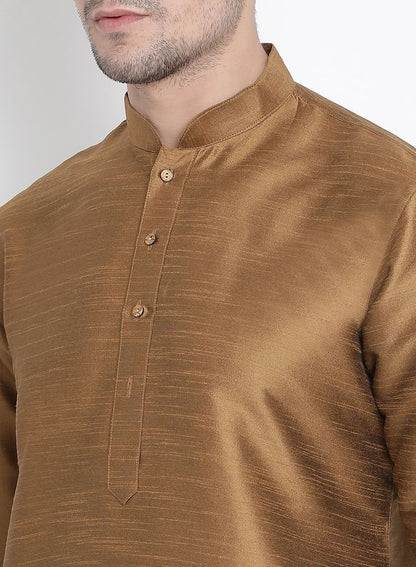Men's Coffee Silk Blend Straight Kurta Pyjama Set