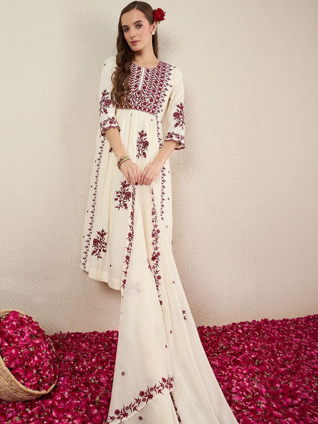 Women Ethnic Motifs Embroidered Empire Thread Work Kurta with Trousers & With Dupatta