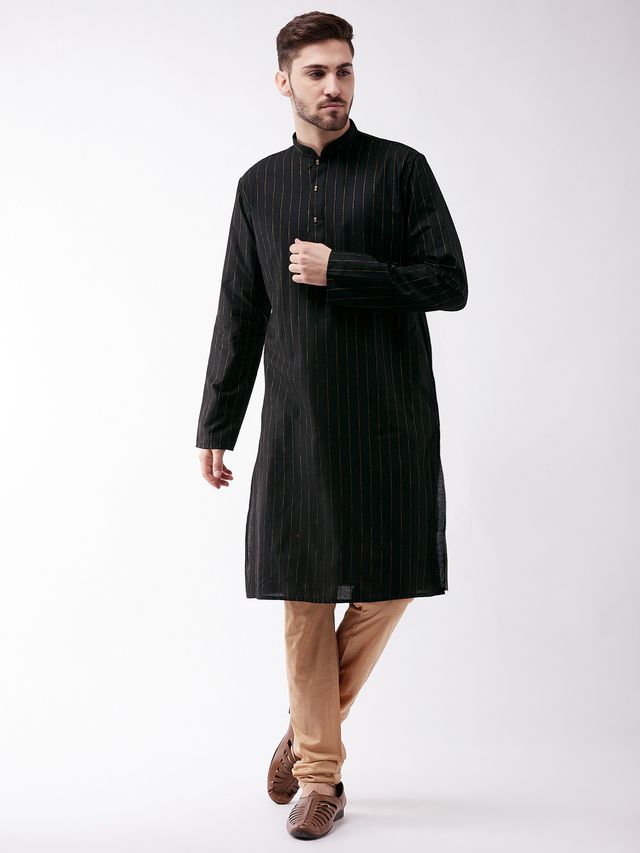 Men's Black Cotton Blend Straight Kurta Pyjama Set