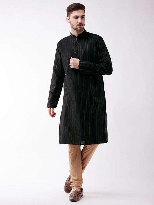 Men's Black Cotton Blend Straight Kurta Pyjama Set