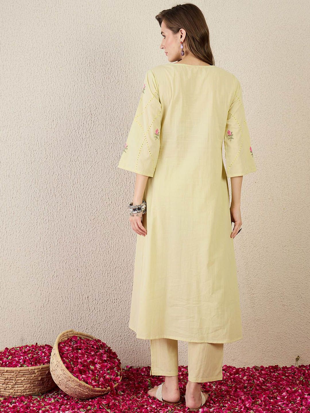 Dhiyona IE Embroidered Pure Cotton Tunic With Trousers Co-Ords