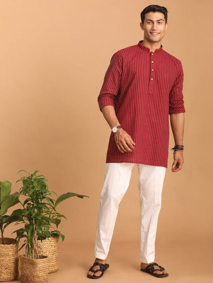 Men's Maroon Cotton Straight Kurta Pyjama Set