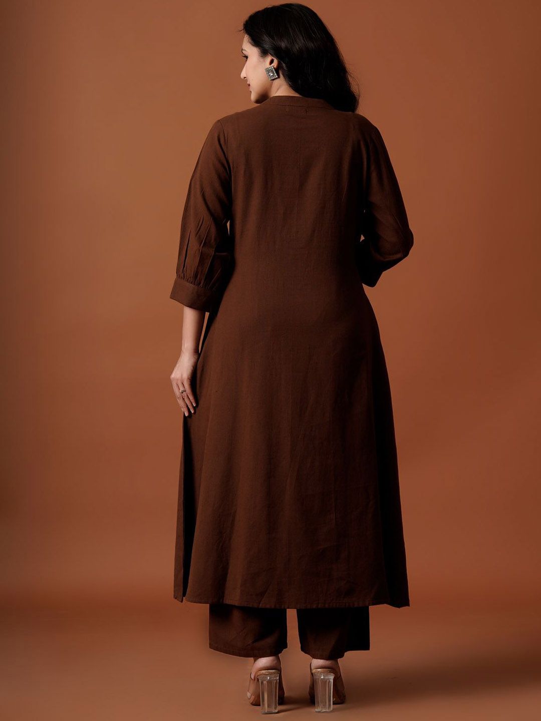 Dhiyona IE Embroidered Mandarin Collar Pure Cotton A-Line Top With Trousers