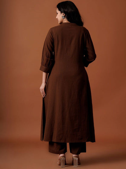 Dhiyona IE Embroidered Mandarin Collar Pure Cotton A-Line Top With Trousers