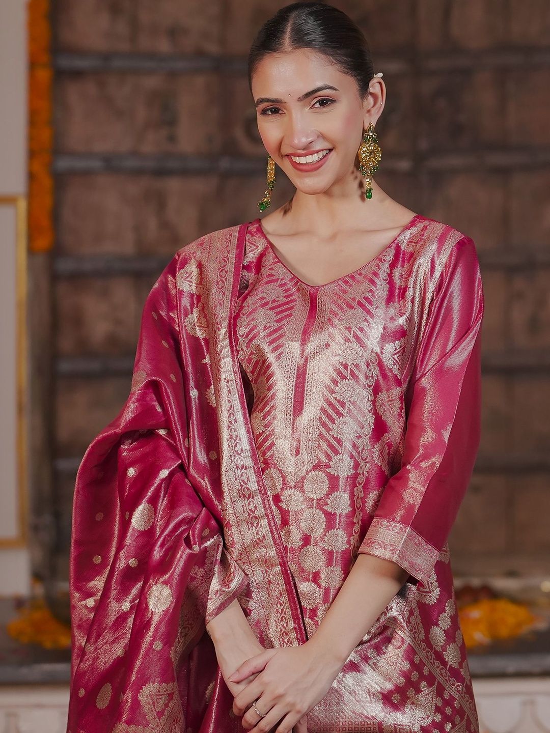 Women Ethnic Motifs Regular Kurta with Trousers & With Dupatta