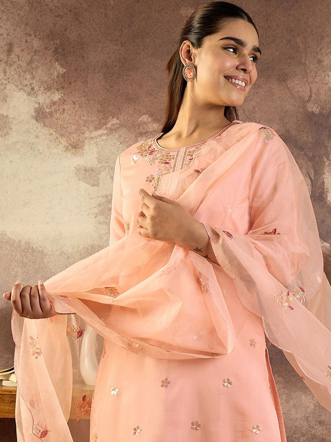 Women Floral Embroidered Kurta with Trousers & Dupatta