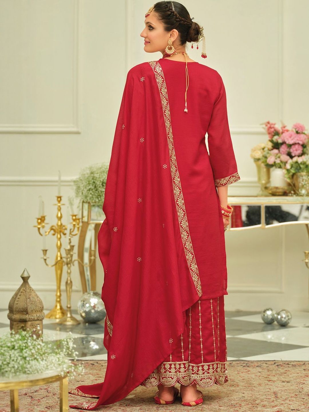 Dhiyona IE Ethnic Motifs Embroidered Straight Kurta With Sharara & Dupatta