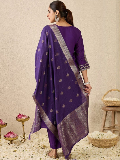 Women Ethnic Motifs Embroidered Regular Kurta with Patiala & Dupatta