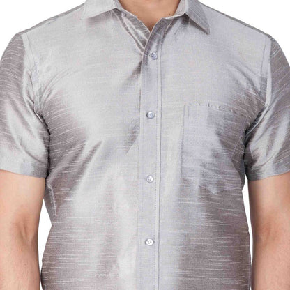 Men's Grey Silk Blend Straight Ethnic Shirt