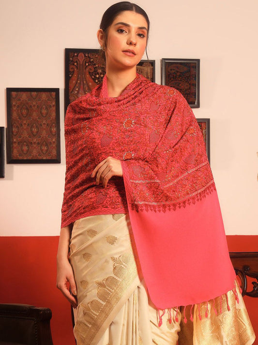 Dhiyona PA Floral Embroidered Tasselled Bordered Shawl