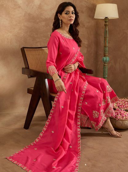 Dhiyona IE Women Ethnic Motifs Embroidered Regular Kurta with Trousers & With Dupatta